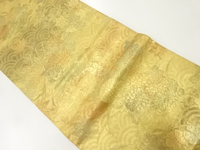 JAPANESE KIMONO / ANTIQUE FUKURO OBI / SILK / WOVEN AUTUMN PLANTS